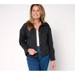 LOGO by Lori Goldstein Women's Plus Sz Jacket 1X Patch Pocket with Black A683872